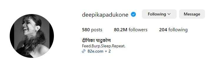 deepika padukone instagram bio