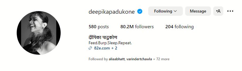 Deepika Padukone Insta Bio