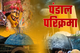 Puja pandal of Ranchi Gaadikhana being built on theme of Chandrayaan 3 success