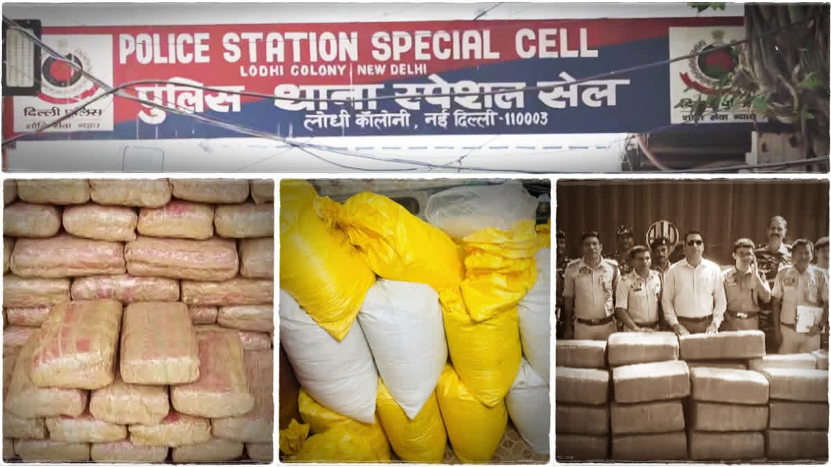 A combination of photos showing recent drug seizures in Gujarat and Delhi.