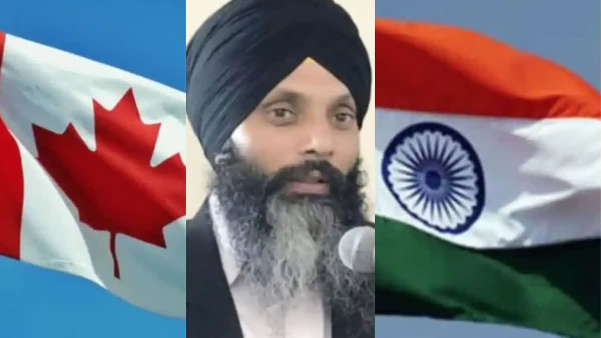 Collage of Canada flag (Left), slain Khalistani Nijjar and Indian flag.