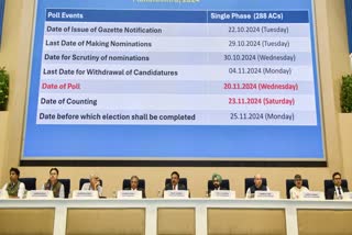 Chief Election Commissioner Rajiv Kumar with ECI officials addresses a press conference on the assembly elections in New Delhi on Tuesday.