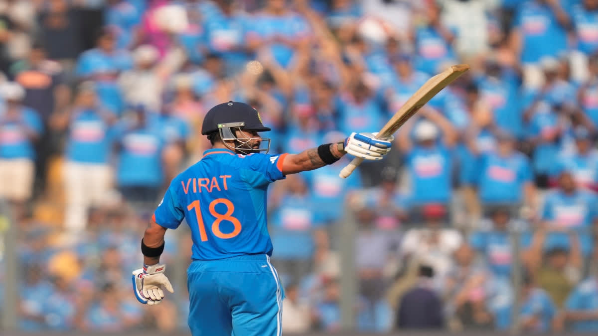 Star India batter Virat Kohli etched his name in the history books to record his 50th ODI century as he surpassed his idol Sachin Tendulkar during the crucial semi-final of the ongoing ICC Cricket World Cup against New Zealand at the Wankhede stadium here on Wednesday.