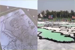 Lord Birsa Munda large artwork from coal dust in Dhanbad