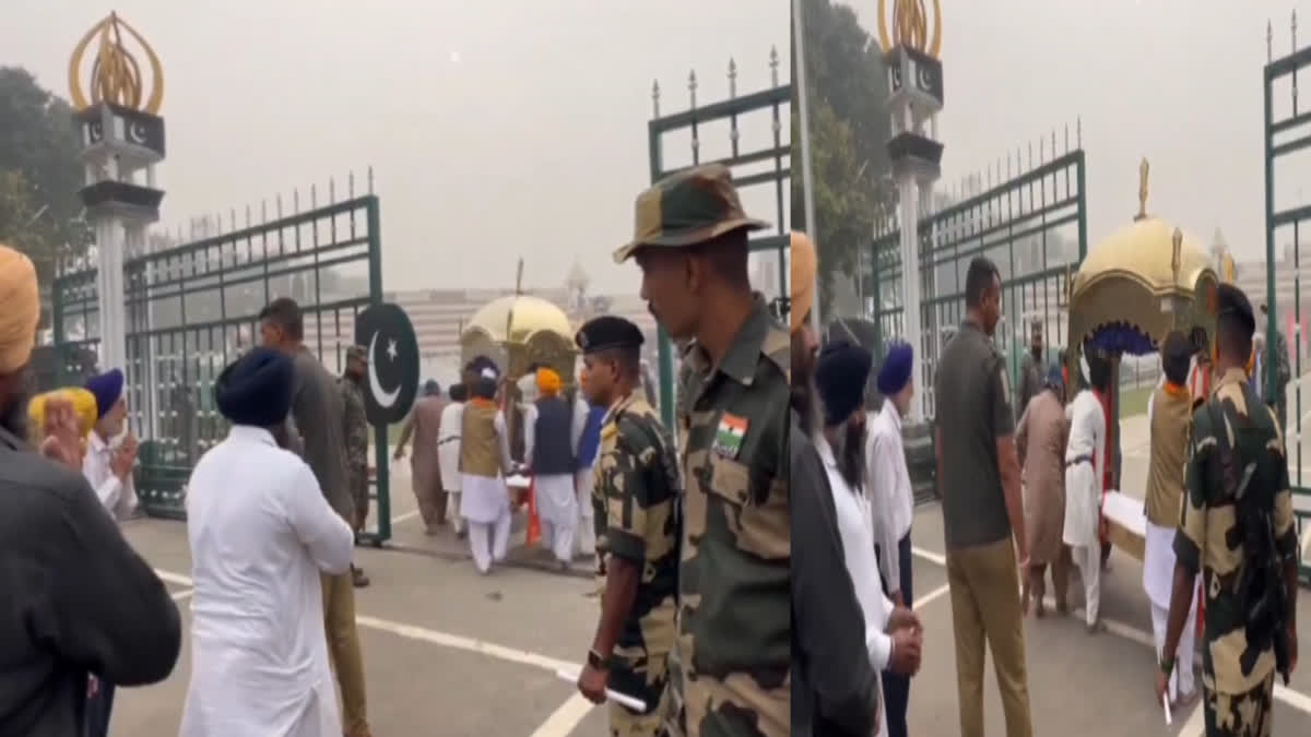 A beautiful palaki sahib with golden work left for Pakistan with Sahib Sikh Jathe