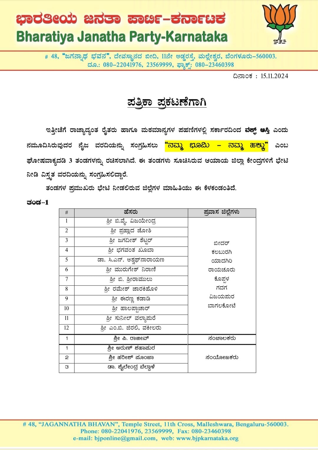 BJP formed three teams