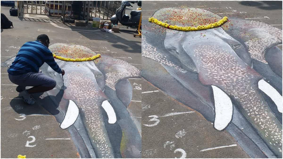 3d painting of arjuna elephant by mysore artist