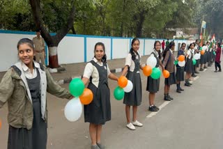 Human Chain Formed By Students