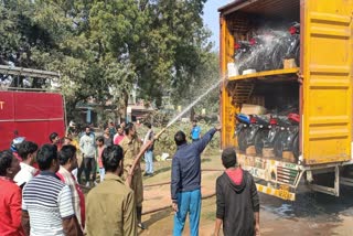 Fire in a container filled with bikes in Giridih