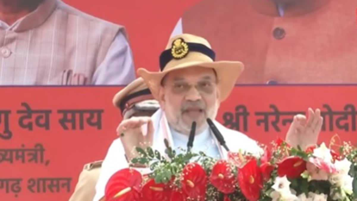 Union Home Minister Amit Shah addressing President's Police Colour Award function in Raipur during his three-day visit to the state