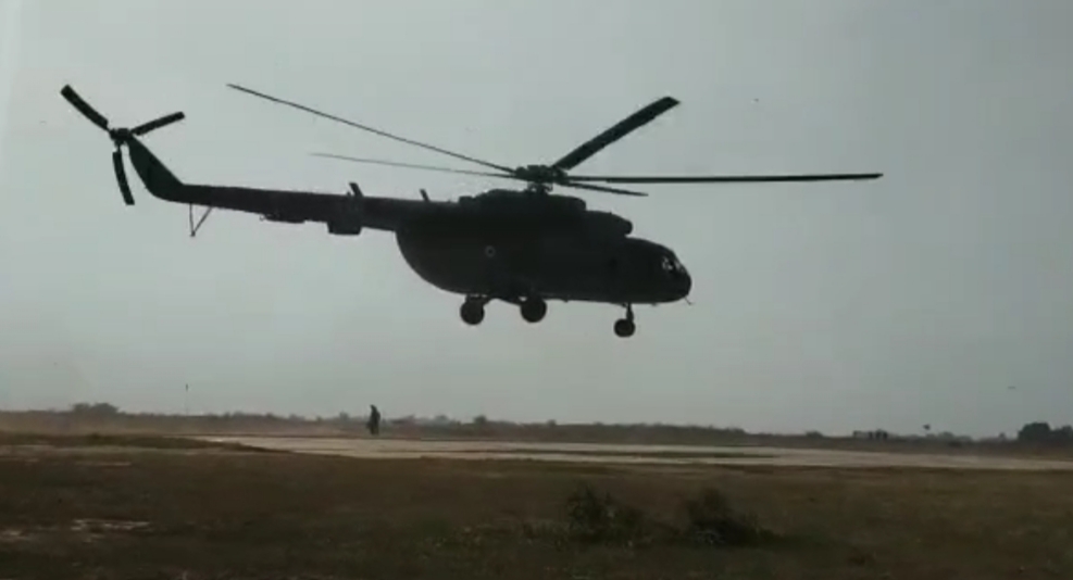 An army helicopter during patrolling in Jharkhand