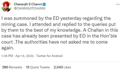 ED grills former Punjab CM Channi