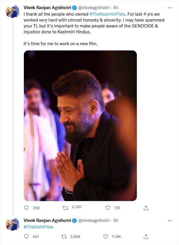 vivek agnihotri announced the delhi files