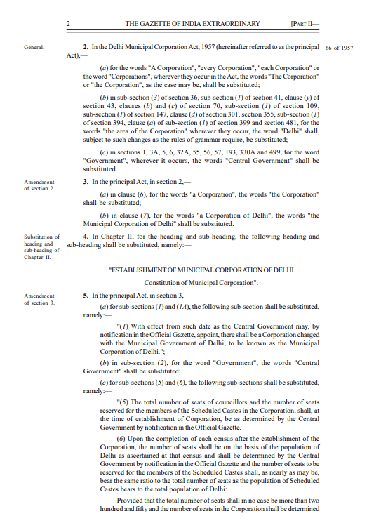 Govt of India notifies The Delhi Municipal Corporation (Amendment) Act 2022