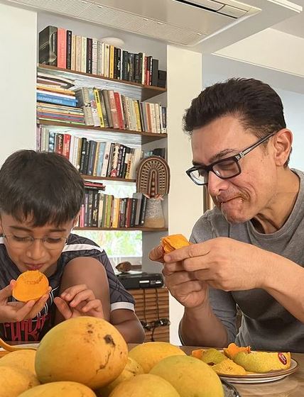 Aamir Khan, son Azad gorge mangoes like no one is watching, see adorable pics