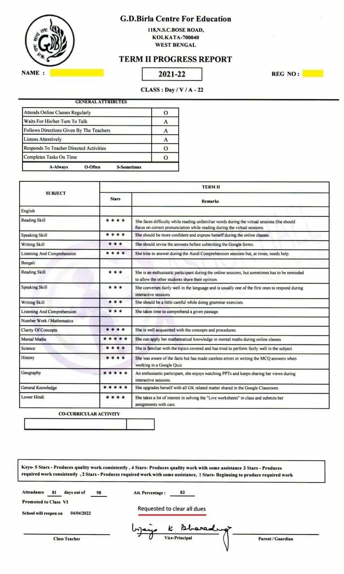 application has been made to pay the school fees under the marksheet