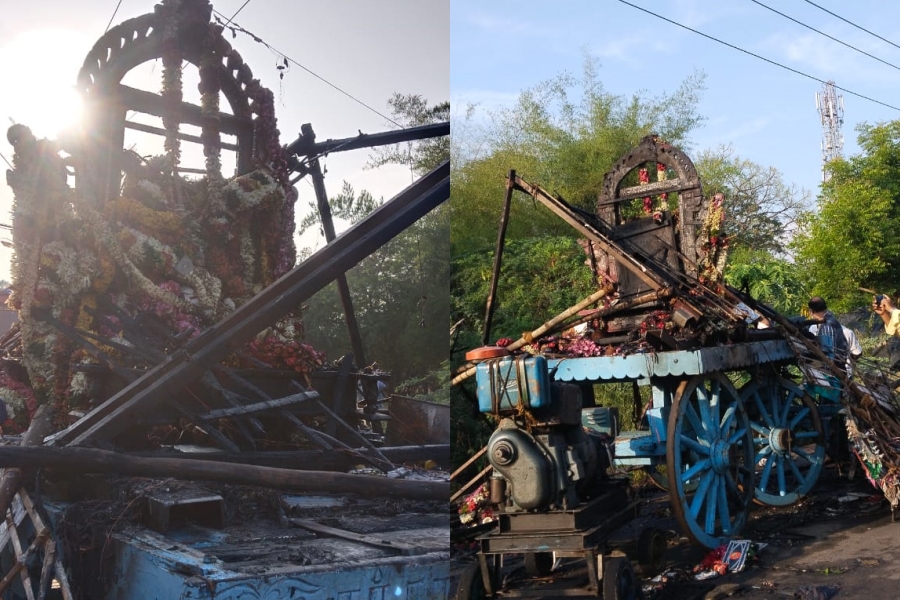 Thanjavur temple chariot procession  At least ten die in Thanjavur temple chariot procession  Several electrocuted in thanjavur temple chariot procession  Several die in thanjavur temple chariot procession  തഞ്ചാവൂർ രഥ ഘോഷയാത്രക്കിടെ അപകടം  തഞ്ചാവൂർ രഥ ഘോഷയാത്രക്കിടെ രഥം വൈദ്യുതി കമ്പിയിൽ തട്ടി  തഞ്ചാവൂരിൽ വൈദ്യുതാഘാതമേറ്റ് പത്ത് മരണം