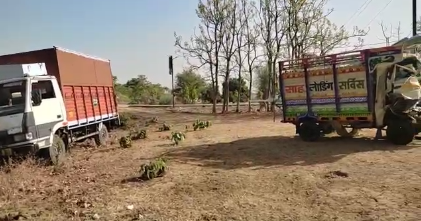 Direct collision between Tata Magic and Eicher trucks