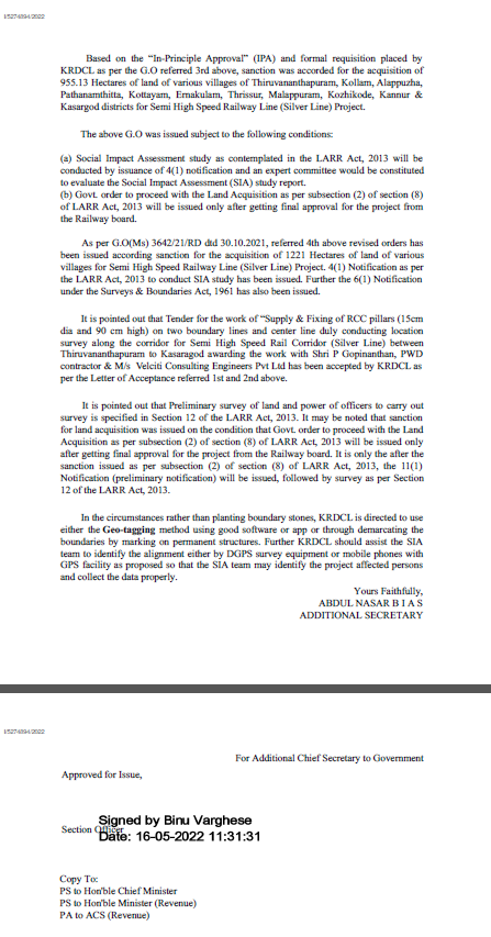 k rail  silver line project  k rail project  k rail social impact assessment  k rail survey Gps system  കെ റെയില്‍ സര്‍വേ  കെ റെയില്‍ ജിപിഎസ് സര്‍വേ  കെ റെയില്‍ കല്ലിടല്‍ പ്രതിഷേധം