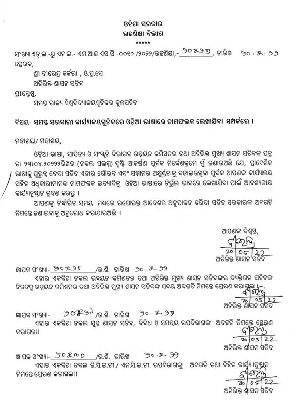 The order of the Department of Higher Education to write university nameplates in Odia