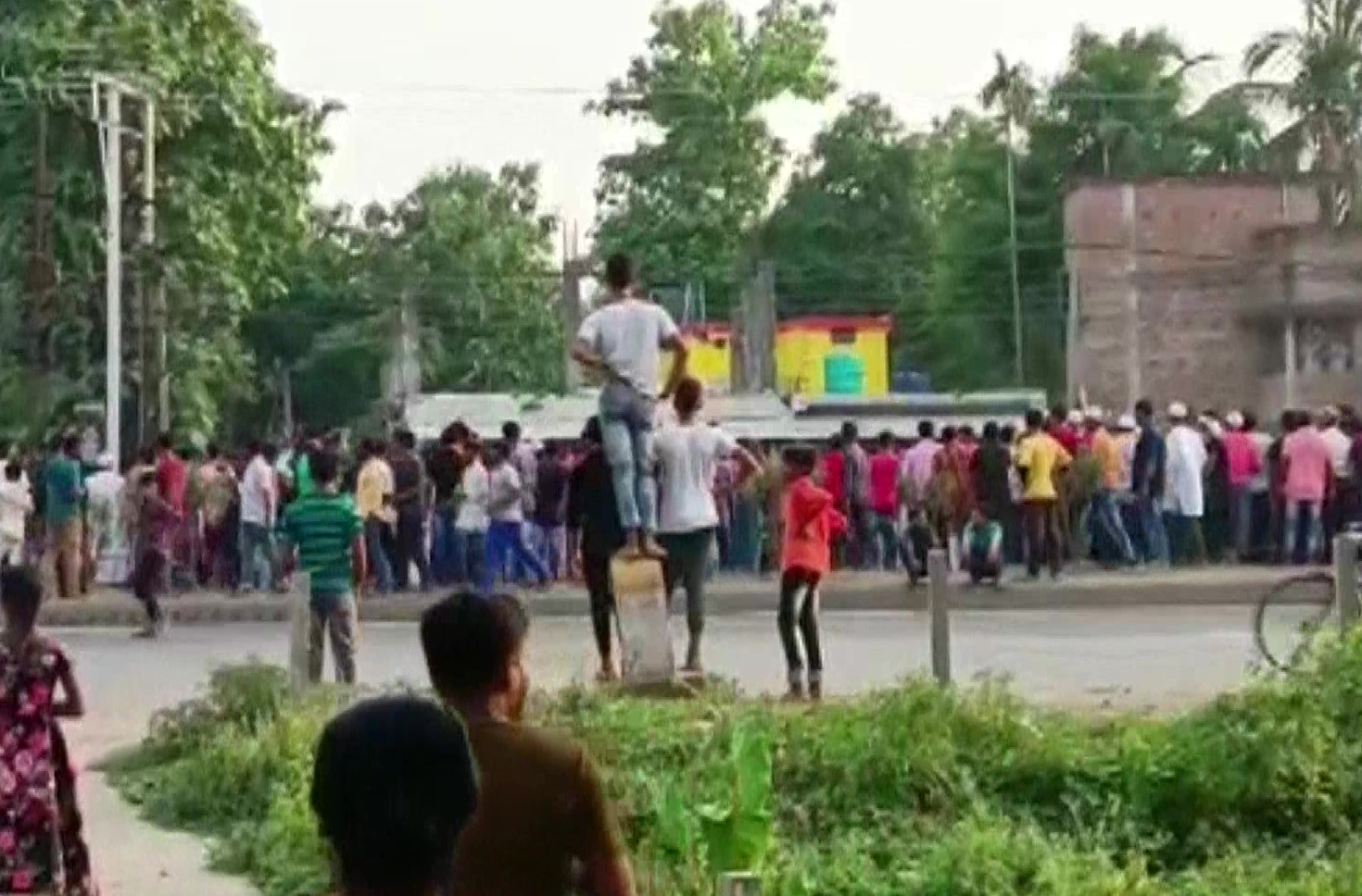 Mob attacks train