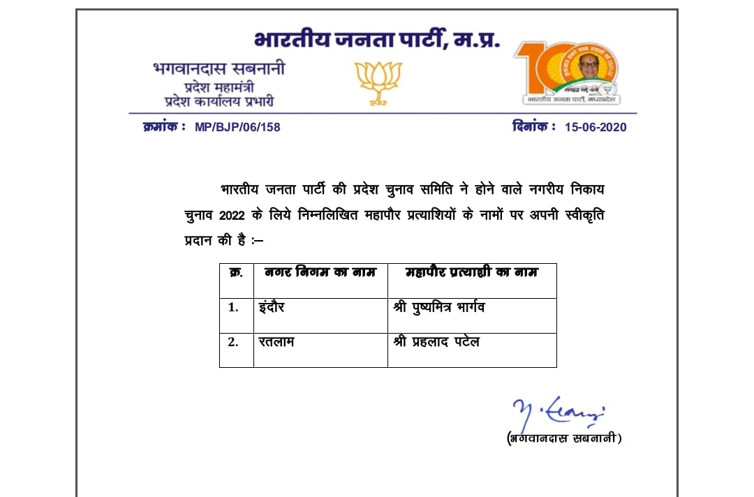 pushyamitra bhargav becomes bjp mayor candidate from indore