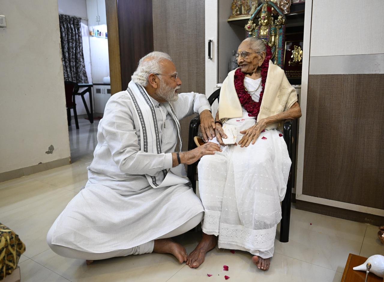 Prime Minister Narendra Modi met his mother Heeraben Modi on her birthday at gandhi nagar