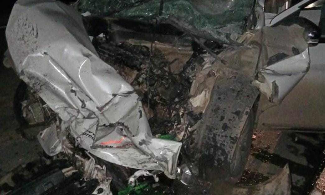 High speed car collided with trailer in Bilaspur