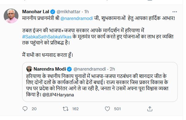 amit shah tweet on haryana local body election