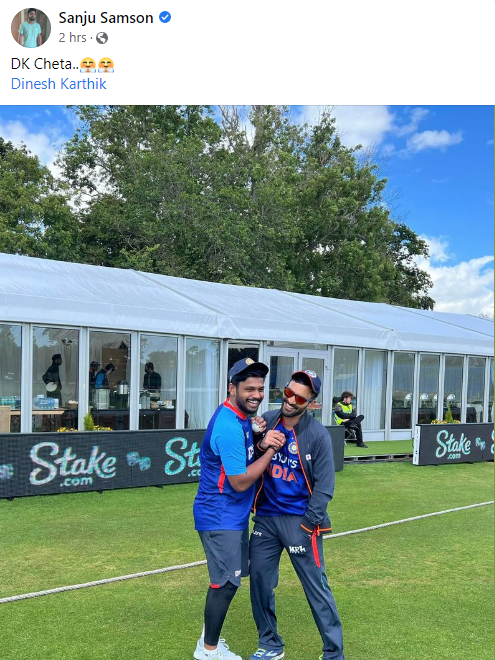 india vs ireland  sanju samson shared photo with dinesh karthik  sanju samson  dinesh karthik  sanju samson facebook