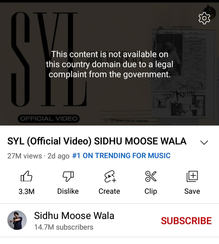 sidhu moose wala new song removed from you tube