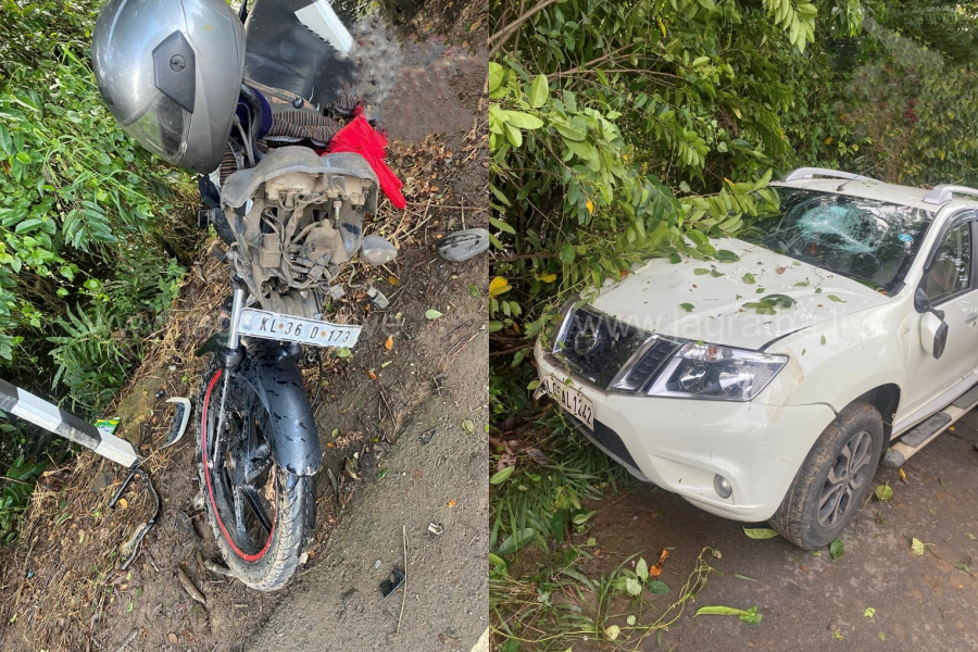 car hit bike in kumarakom  biker couple dies in accident in kottayam  bike accident couple dies  കുമരകത്ത് നിയന്ത്രണം വിട്ട കാർ ബൈക്കിലിടിച്ചു  ബൈക്ക് അപകടത്തിൽ ദമ്പതികൾ മരിച്ചു  ബൈക്ക് യാത്രികരായ ദമ്പതികൾ കാറിടിച്ച് മരിച്ചു