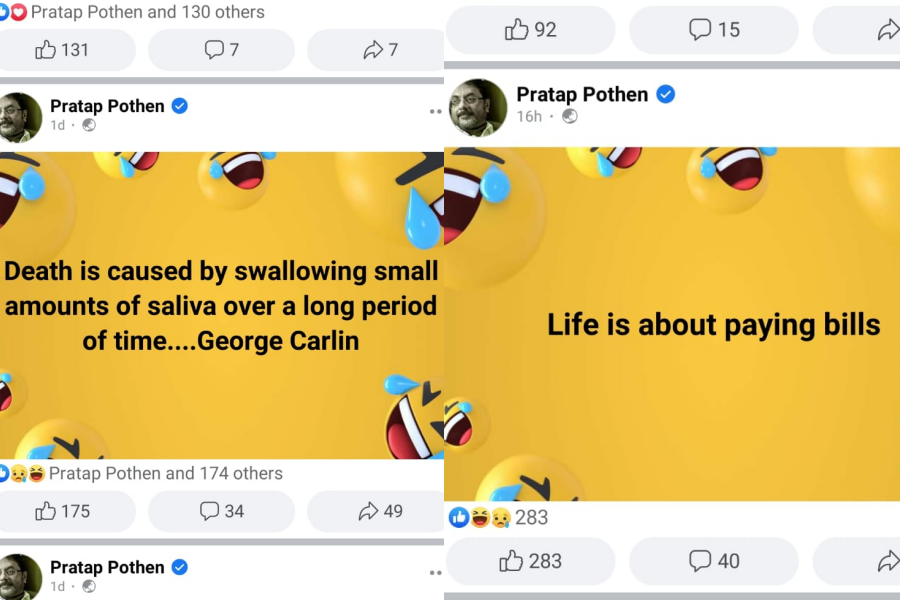 Pratap Pothen last Facebook post  Pratap Pothen last Facebook post on death  Pratap Pothen passes away  പ്രതാപ് പോത്തൻ ഫേസ്ബുക്ക് പോസ്റ്റ്  പ്രതാപ് പോത്തൻ അന്തരിച്ചു  ജോർജ് കാർലിൻ