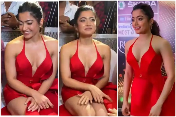 Actor Rashmika Mandanna new look on red dress