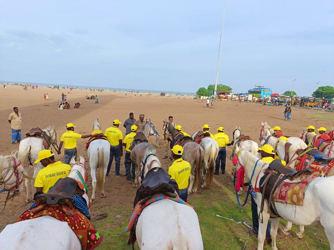 தனி சீருடையில் குதிரைக்காரர்கள்