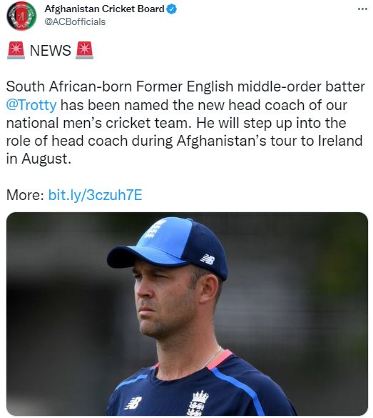 English middle order batter Jonathan Trott appointed new head coach of Afghan Cricket Team