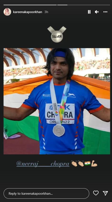 Neeraj Chopra  നീരജ് ചോപ്രയ്‌ക്ക് അഭിനന്ദനവുമായി ബോളിവുഡ് താരങ്ങൾ  നീരജ് ചോപ്ര  നീരജ് ചോപ്ര വെള്ളി മെഡൽ  ലോക അത്‌ലറ്റിക്‌സ് ചാമ്പ്യൻഷിപ്പിൽ നീരജ് ചോപ്രയ്‌ക്ക് വെള്ളി  Bollywood celebrates Neeraj Chopras win  Bollywood celebrates Neeraj Chopras win at World Championships