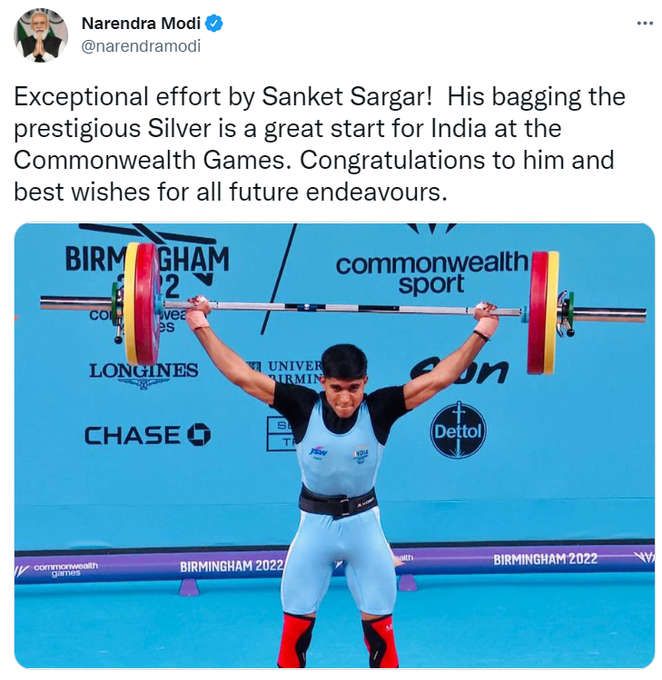 Modi congratulates Weightlifter Sanket Sargar