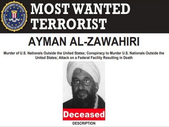 एफबीआई ने अमेरिकी ड्रोन हमले में मारे गए अल कायदा प्रमुख अयमान अल-जवाहिरी की प्रोफाइल में 'मृतक' जोड़ा