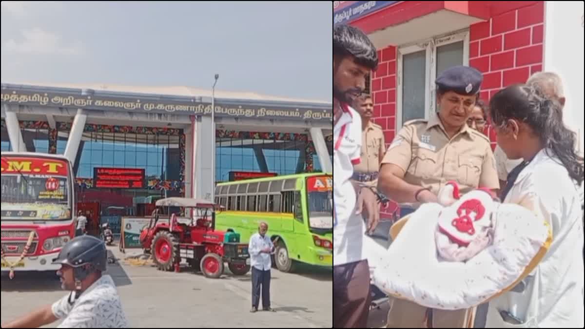 lady escape after give baby to a passenger waiting for the bus at Tiruppur