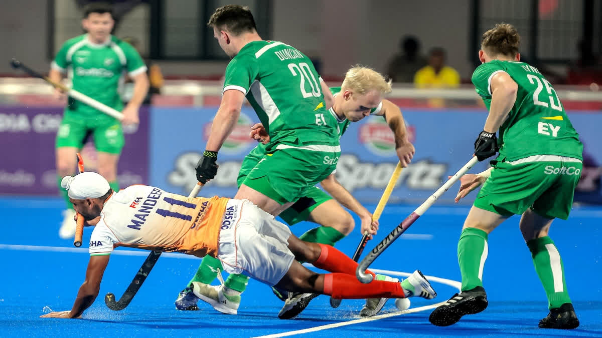 The Indian men's hockey team edged out Ireland 1-0 in the FIH Pro League 2023-24 match at the Kalinga Stadium in Bhubaneswar on Friday. Gurjant Singh grabbed the winning goal for the hosts in the final minute