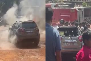 car caught fire in Malappuram  Running Car Completely Caught Fire  മലപ്പുറം കാർ കത്തി നശിച്ചു  Nissan Terrano car