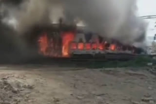 In a freak mishap, a massive fire broke out on a train bogie at the at Ambala Railway Station in  Haryana on Saturday. There was panic among the people after seeing the flames coming out of the bogie.