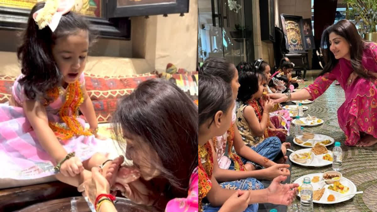 WATCH: घर की 'देवी' समीषा के पूजन के साथ शिल्पा ने कराया कन्या भोज, बोलीं-  मां दुर्गा सबको... - Shilpa Shetty