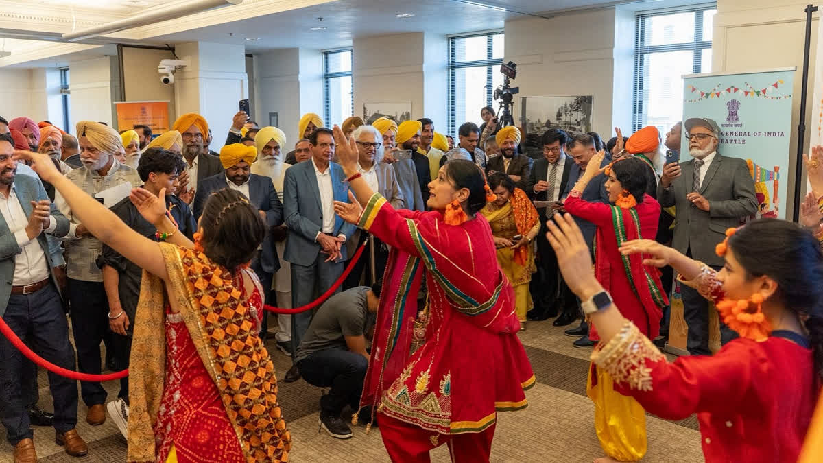 In this image from Consulate General of India, Seattle, Artists perform Bhangra during the first Baisakhi celebration at the State Capitol in Olympia, Washington, on April 14, 2025.
