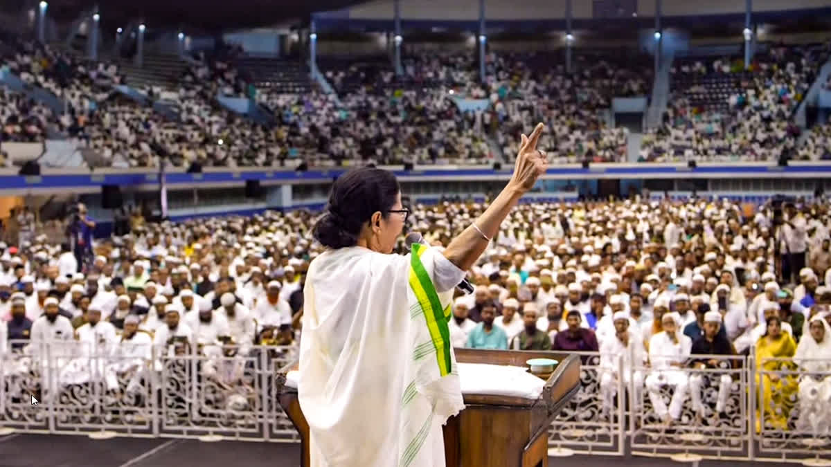 West Bengal CM Banerjee speaks during a meeting with leaders from the Muslim community regarding the Waqf (Amendment) Act 2025, in Kolkata on April 16, 2025.