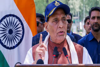 In this image released by PIB on Thursday, May 15, 2025, Defence Minister Rajnath Singh addresses army soldiers during a visit to the Badami Bagh Cantt, in Srinagar.