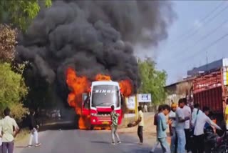 Fire in moving bus in Bilaigarh