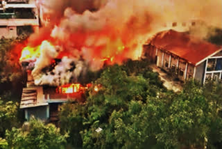 The building, which lies just a few hundred metres from the official bungalow of Chief Minister N. Biren Singh. is in flames on Saturday late evening.