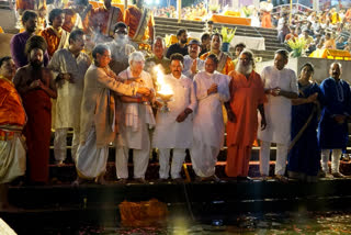 A large number of devotees took a holy dip at the Dashashwamedh Ghat in Uttar Pradesh's Varanasi on the occasion of 'Ganga Dussehra' on Sunday.